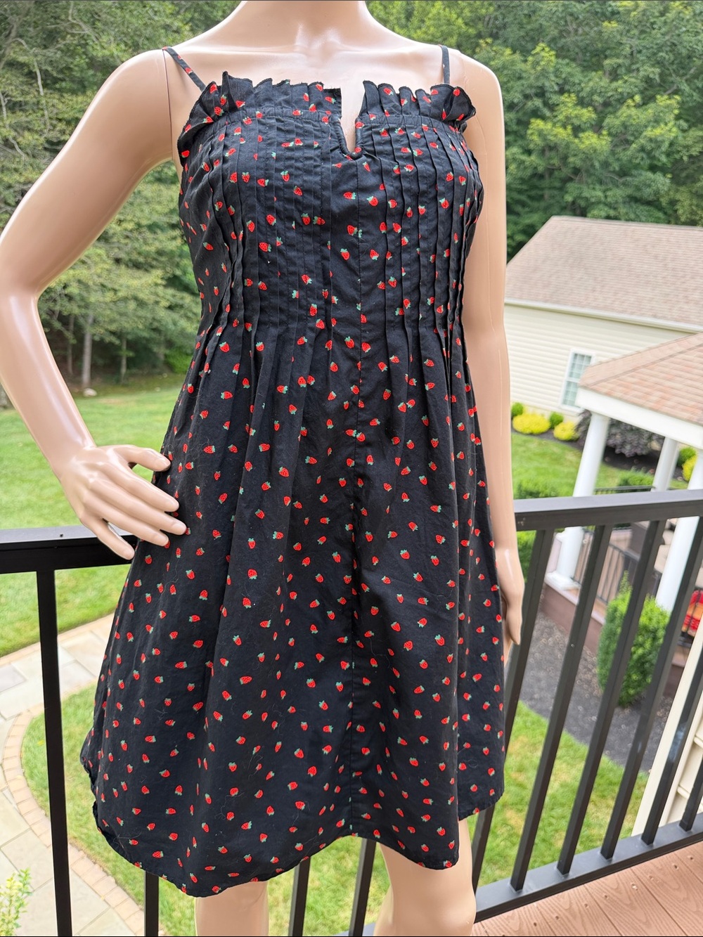J. Crew Black Mini Dress with Red Strawberry Print